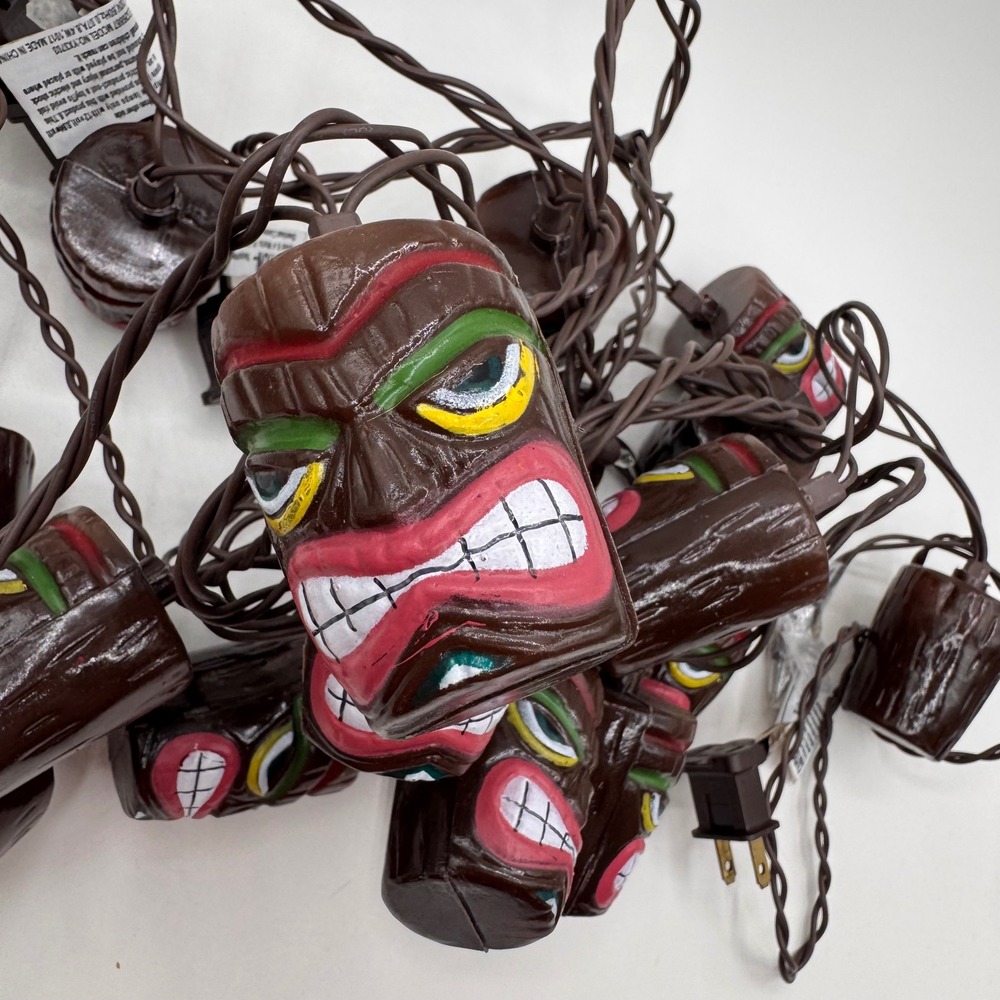 Vintage Tiki Mask String Lights Lot 2 Sets 18 Heads Tropical Luau Party Decor